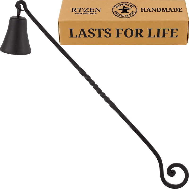 RTZEN Antique Bell Candle Snuffer - Handcrafted Decorative Rustic Wrought Iron Candle Extinguisher Candlesnuffer with Long Handle - Unique Black Matte Farmhouse Decor Accessories Gift - Image 1